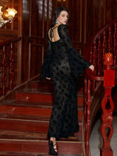 Flounce Sleeve Tie Front Flocked Mermaid Hem Dress